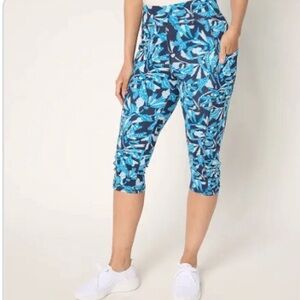 New Denim & Co. Active Duo Stretch Skimmer w/Ruched Hem Navy Multi size Medium